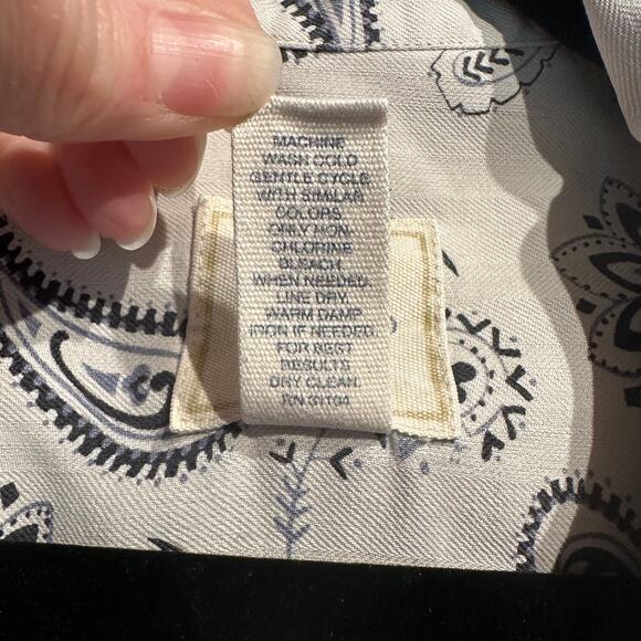 Vintage Saddlebred 100% Silk Men's Short Sleeve Button Up Paisley Cream Charcoal - Picture 6 of 6